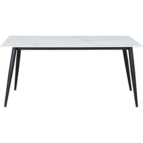 Mary 63" Dining Table in White Sintered Stone & Black Steel